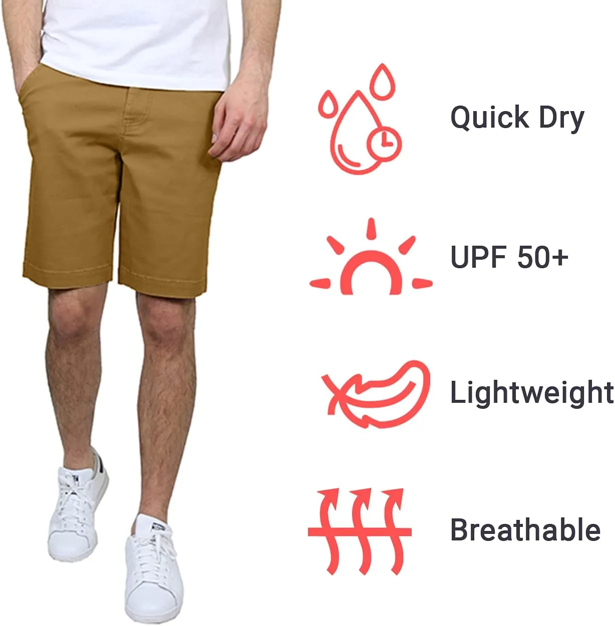 Galaxy by Harvic Men's 5-Pocket Flat-Front Slim-Fit Cotton Stretch Chino Shorts (Size 30-42)