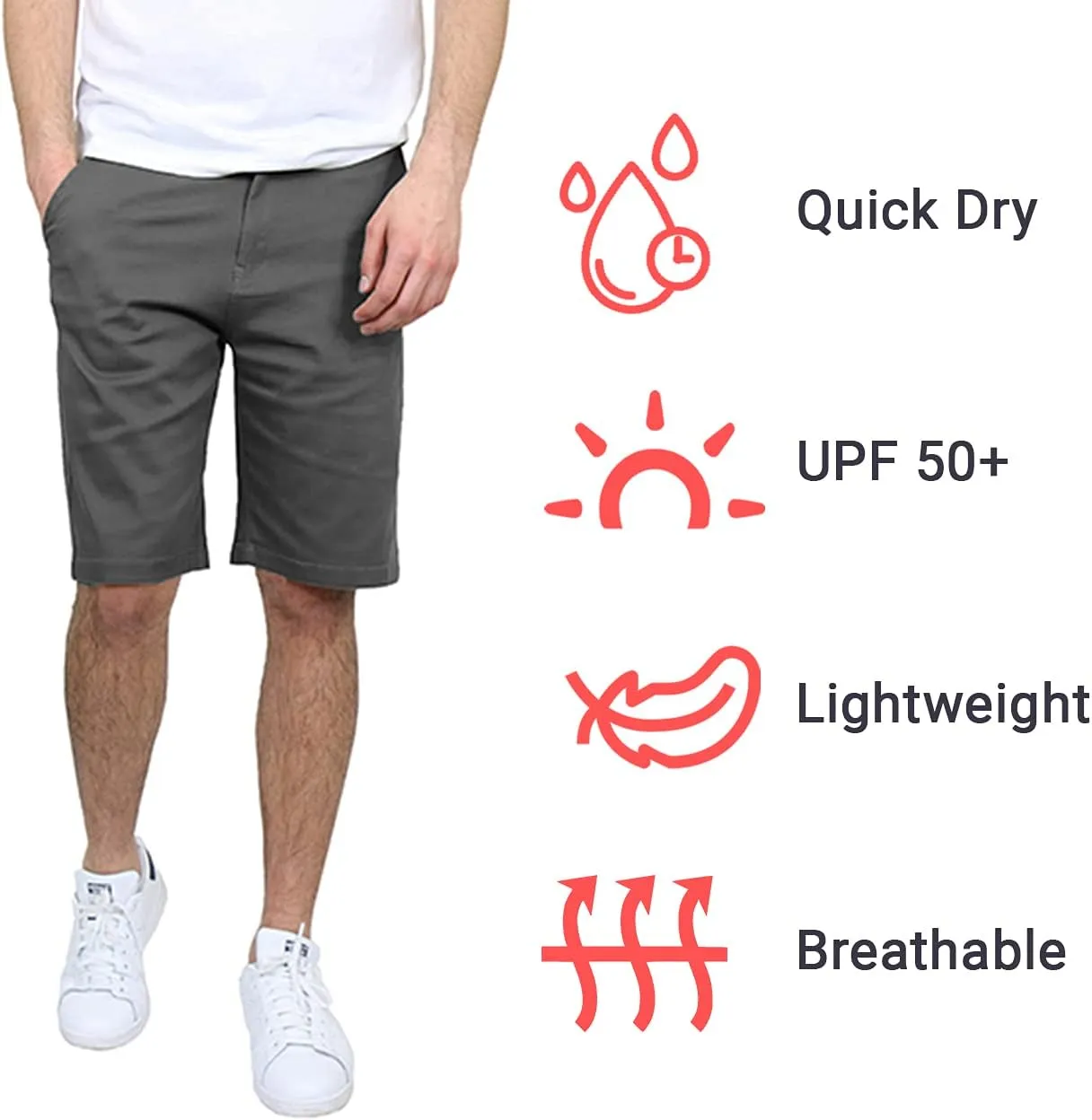 Galaxy by Harvic Men's 5-Pocket Flat-Front Slim-Fit Cotton Stretch Chino Shorts (Size 30-42)