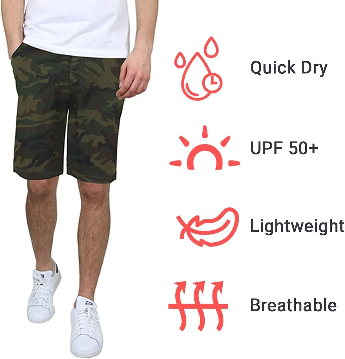 Galaxy by Harvic Men's 5-Pocket Flat-Front Slim-Fit Cotton Stretch Chino Shorts (Size 30-42)