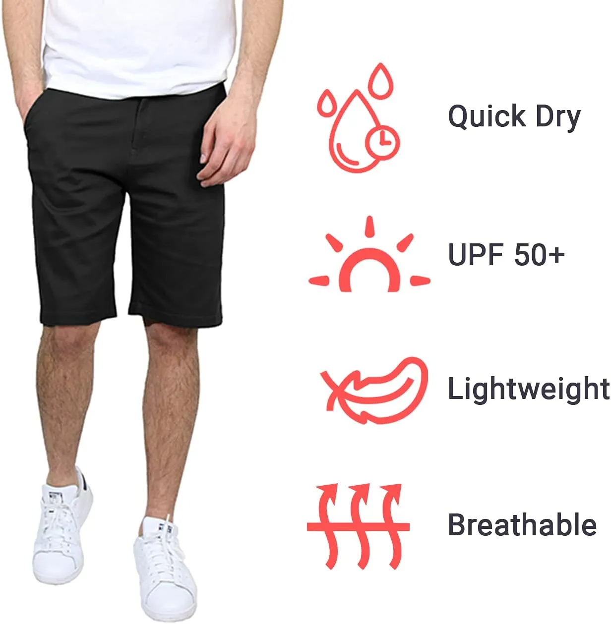 Galaxy by Harvic Men's 5-Pocket Flat-Front Slim-Fit Cotton Stretch Chino Shorts (Size 30-42)