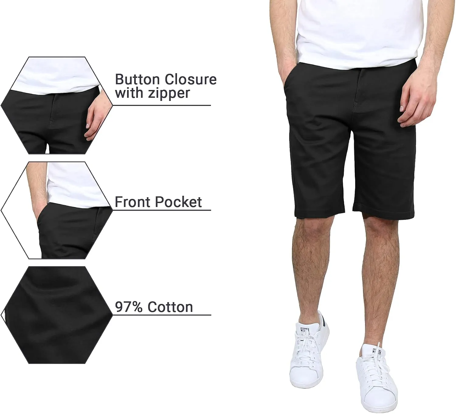 Galaxy by Harvic Men's 5-Pocket Flat-Front Slim-Fit Cotton Stretch Chino Shorts (Size 30-42)