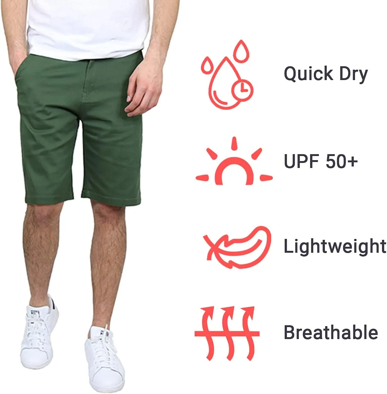 Galaxy by Harvic Men's 5-Pocket Flat-Front Slim-Fit Cotton Stretch Chino Shorts (Size 30-42)