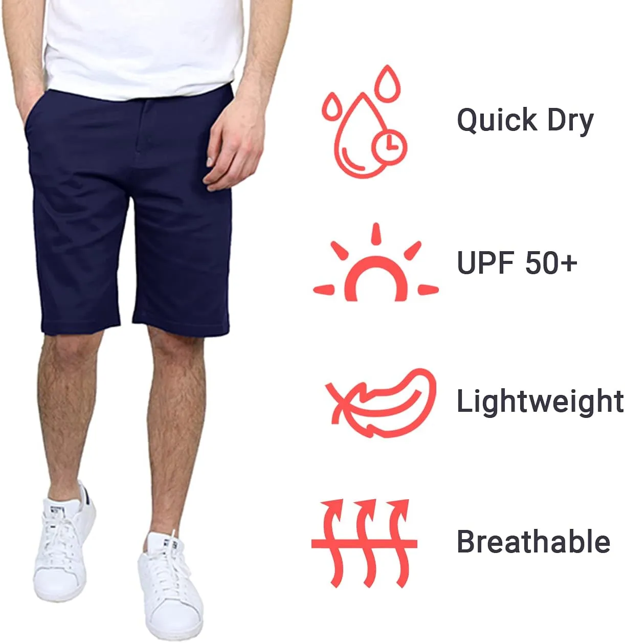 Galaxy by Harvic Men's 5-Pocket Flat-Front Slim-Fit Cotton Stretch Chino Shorts (Size 30-42)