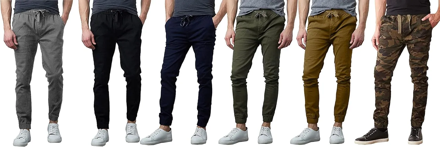 Galaxy by Harvic Men's Basic Stretch Twill Joggers Chinos Hiking Drawstring