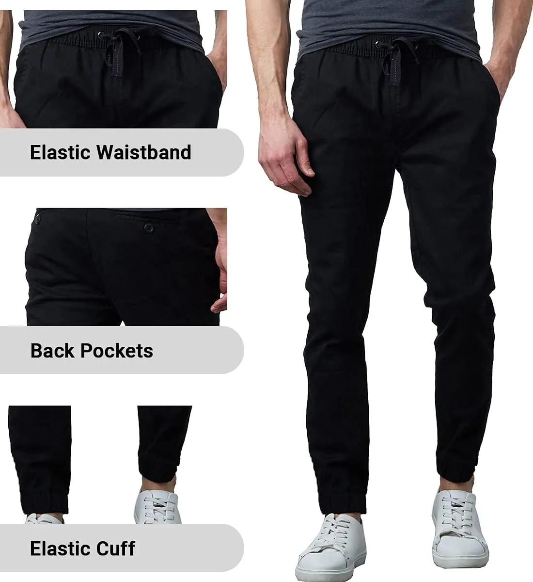 Galaxy by Harvic Men's Basic Stretch Twill Joggers Chinos Hiking Drawstring