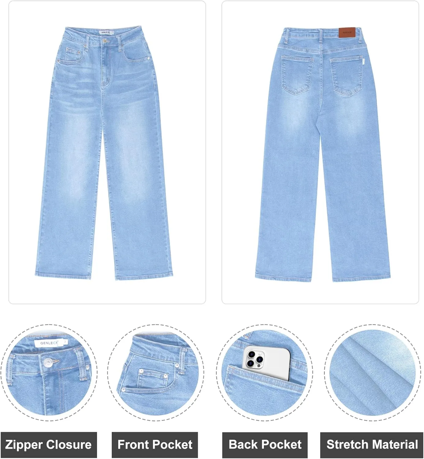 Genleck Women's Wide Leg Jeans  Trendy Cropped Loose Jeans High Waisted Stretchy Capri Denim Pants Baggy Trousers 2024