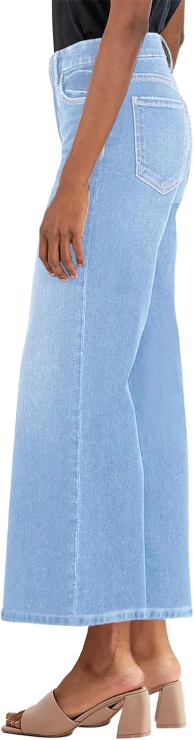 Genleck Women's Wide Leg Jeans  Trendy Cropped Loose Jeans High Waisted Stretchy Capri Denim Pants Baggy Trousers 2024