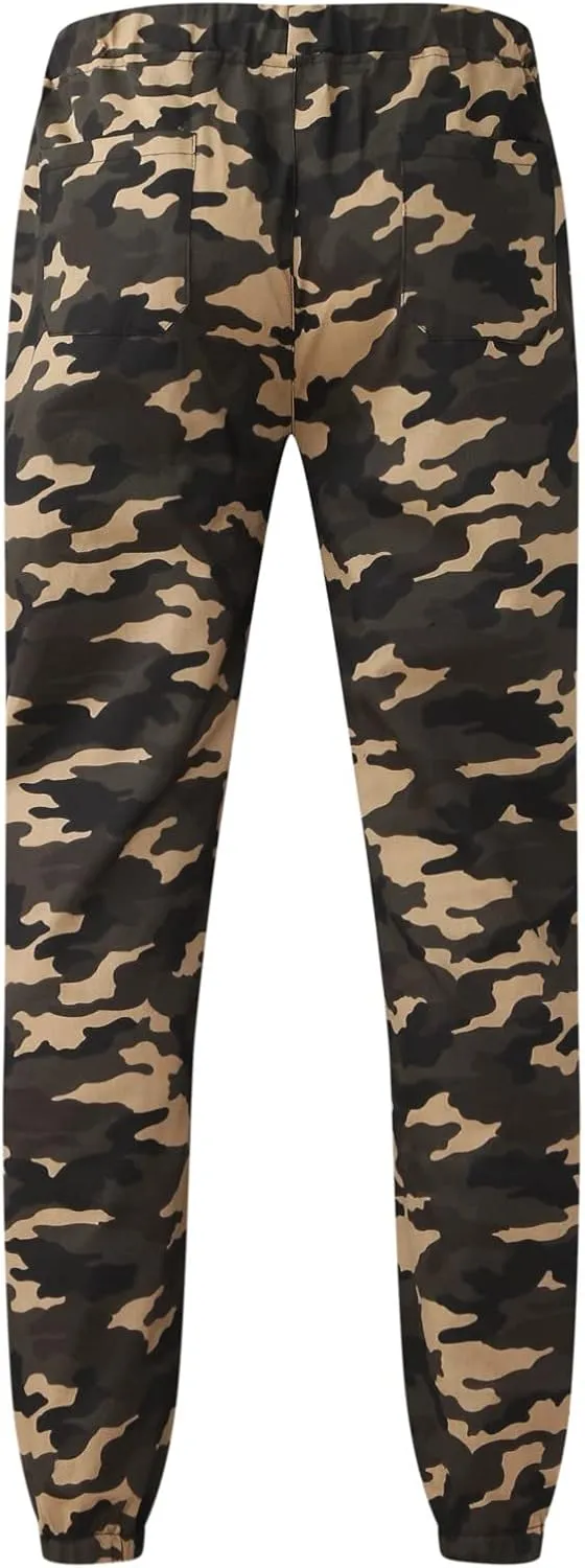 GIERIDUC Mens Cargo Pants Sweatpants Mens Lightweight Cotton Cargo Pants Waist Compression for Men High Waisted Scrub Pants