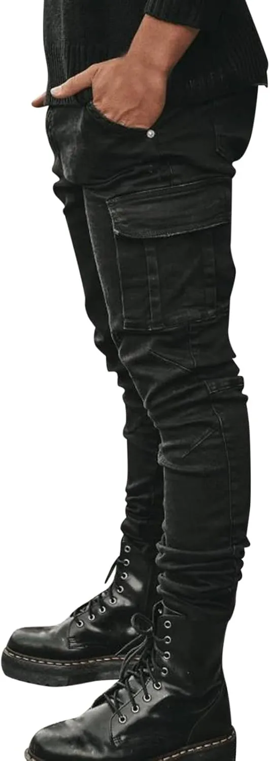 GIERIDUC Men's Wide Leg Flare Sweatpants Work Pants for Men Cargo Pocket Mens Gabardine Dress Pants Essential Jogging Pants