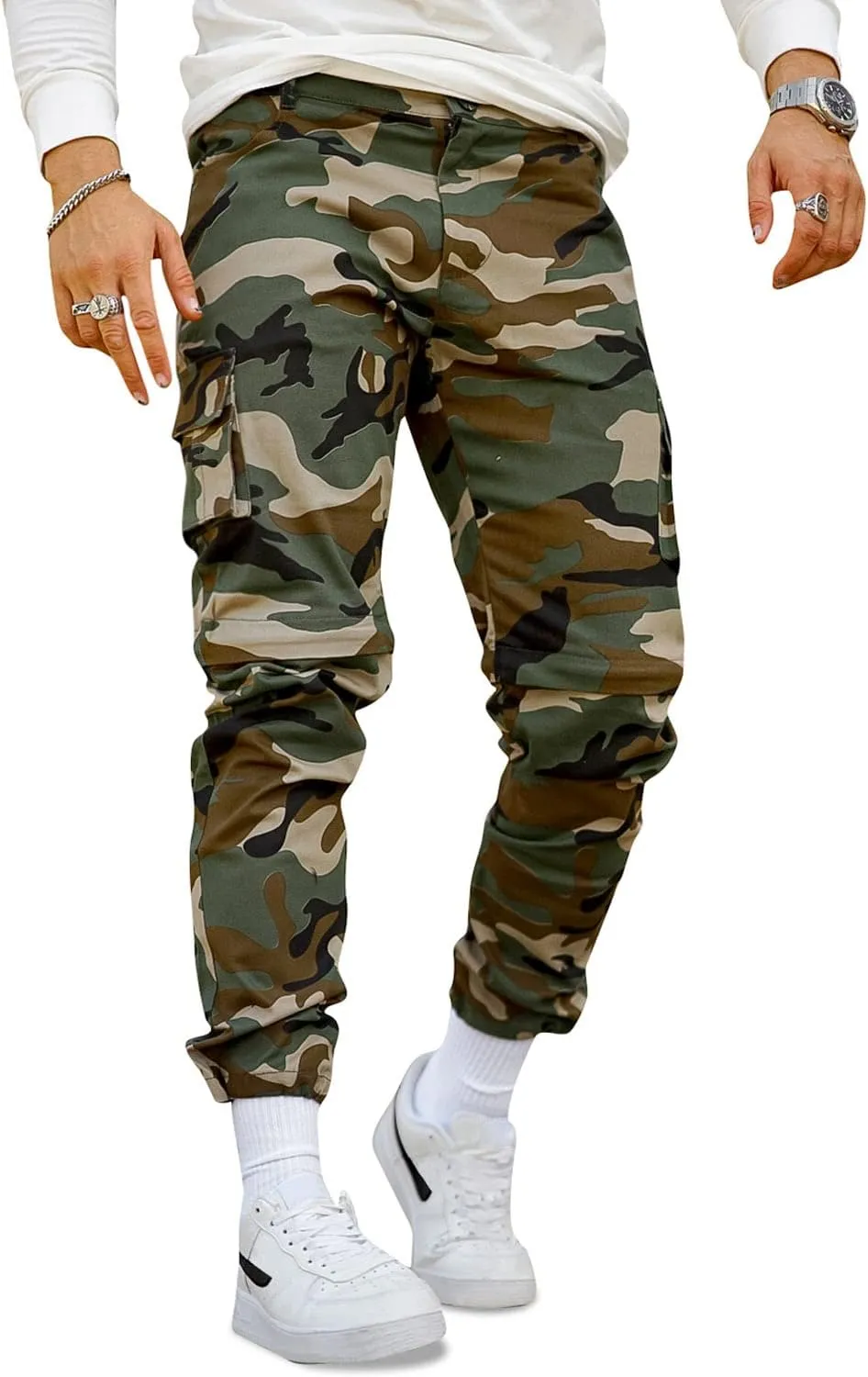 GINGTTO Mens Cargo Jogger Pants Slim Fit Stretch Zipper Pockets Thick Cotton Pants for Men