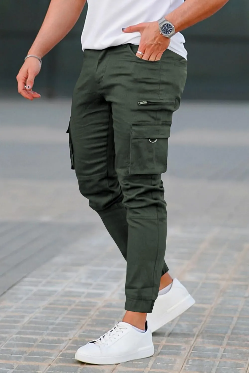GINGTTO Mens Cargo Jogger Pants Slim Fit Stretch Zipper Pockets Thick Cotton Pants for Men