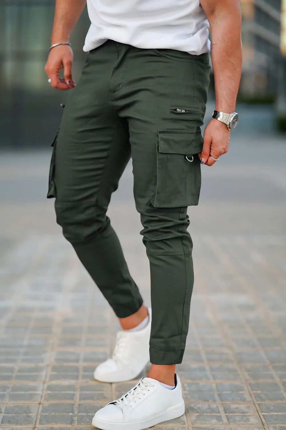 GINGTTO Mens Cargo Jogger Pants Slim Fit Stretch Zipper Pockets Thick Cotton Pants for Men