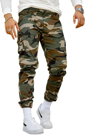 GINGTTO Mens Cargo Jogger Pants Slim Fit Stretch Zipper Pockets Thick Cotton Pants for Men