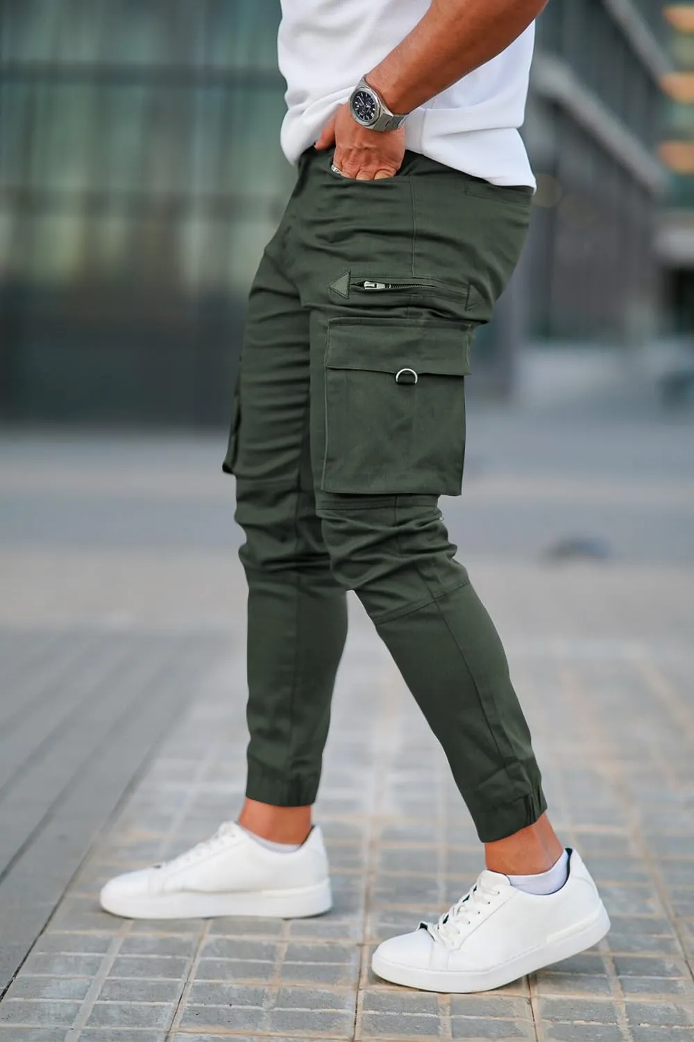 GINGTTO Mens Cargo Jogger Pants Slim Fit Stretch Zipper Pockets Thick Cotton Pants for Men