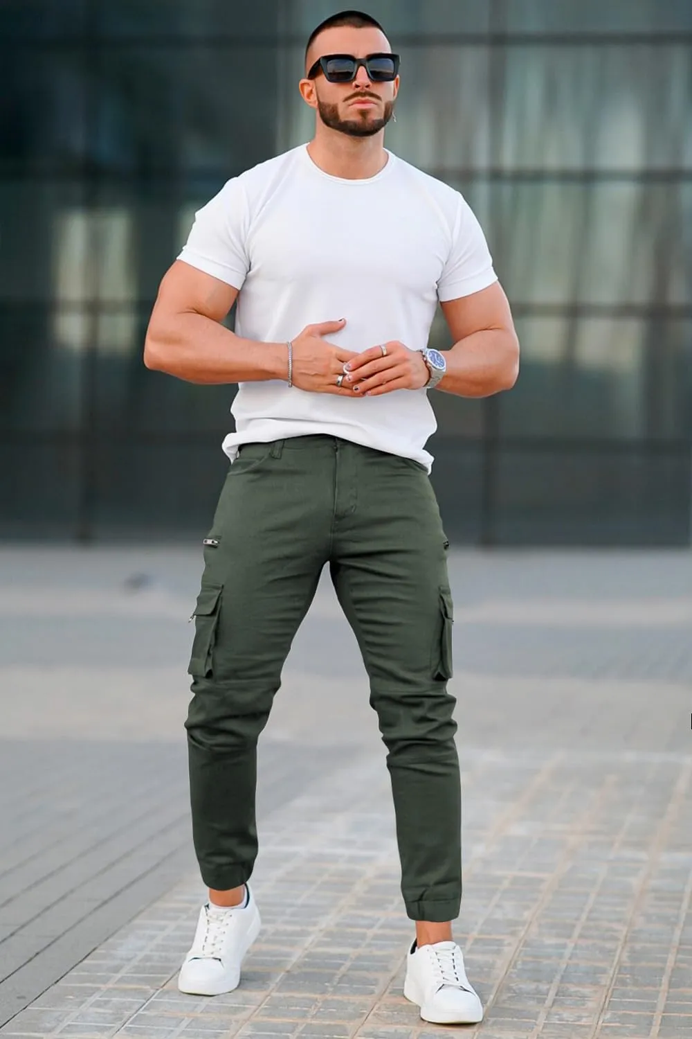 GINGTTO Mens Cargo Jogger Pants Slim Fit Stretch Zipper Pockets Thick Cotton Pants for Men
