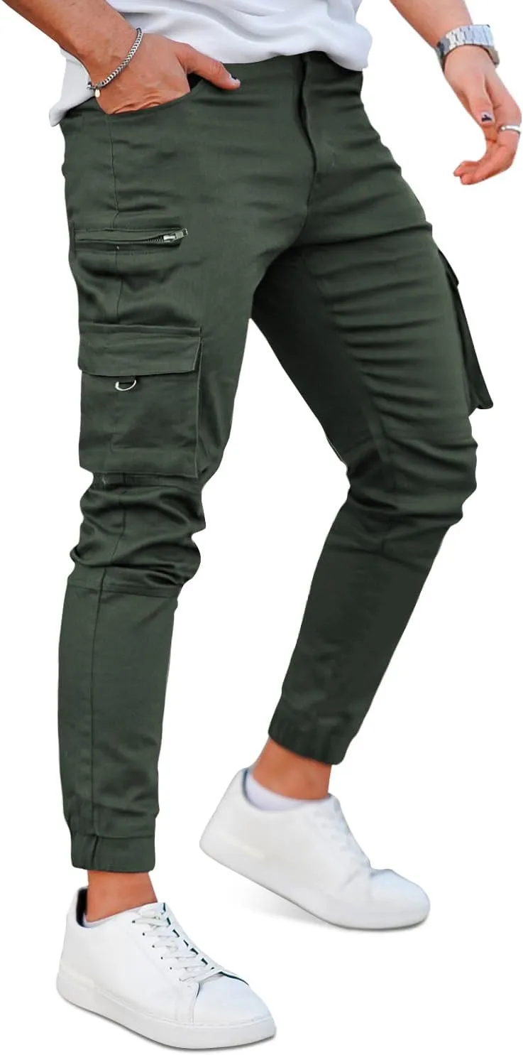 GINGTTO Mens Cargo Jogger Pants Slim Fit Stretch Zipper Pockets Thick Cotton Pants for Men