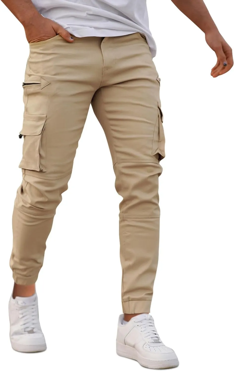 GINGTTO Mens Cargo Jogger Pants Slim Fit Stretch Zipper Pockets Thick Cotton Pants for Men
