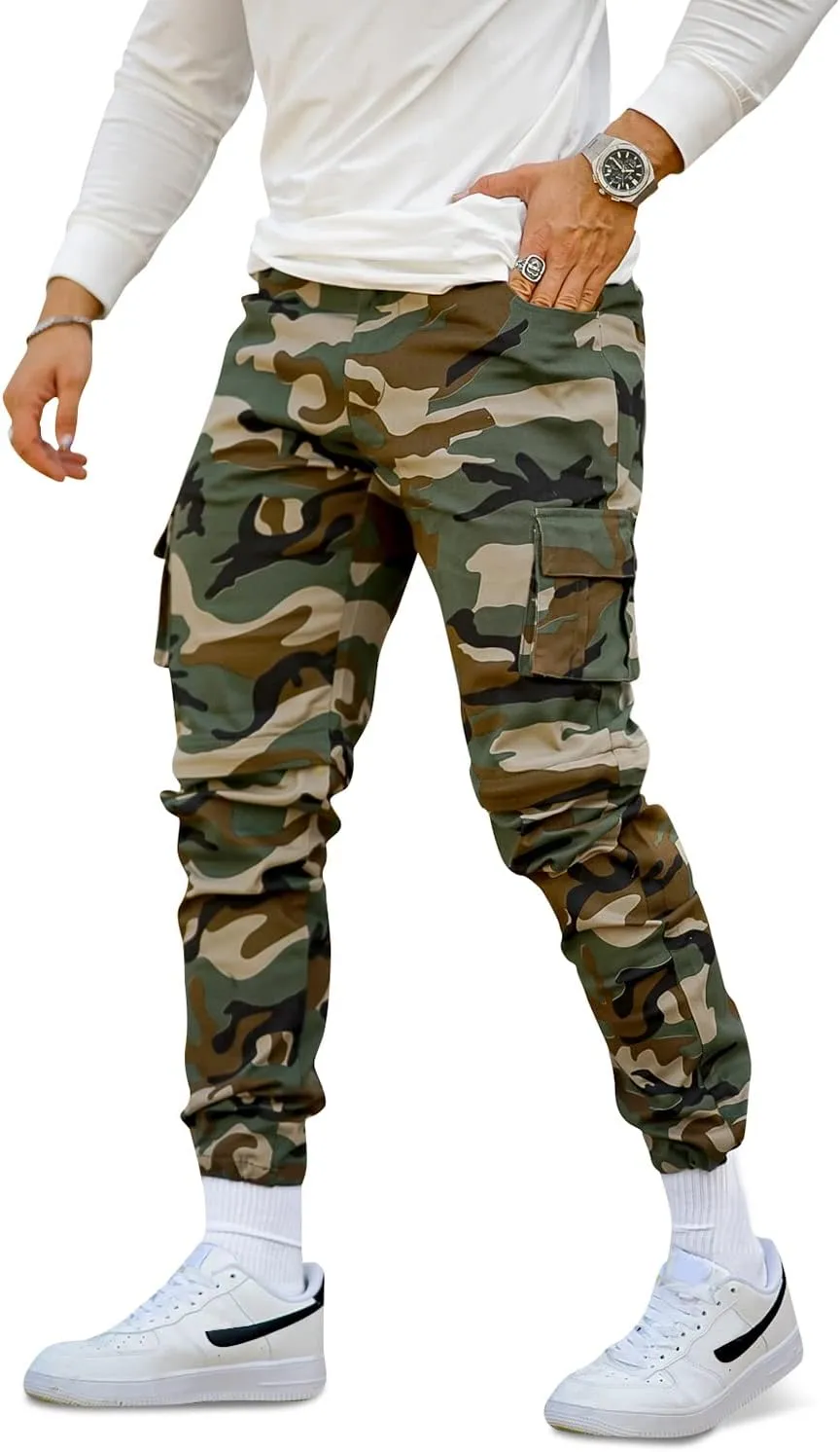 GINGTTO Mens Cargo Jogger Pants Slim Fit Stretch Zipper Pockets Thick Cotton Pants for Men