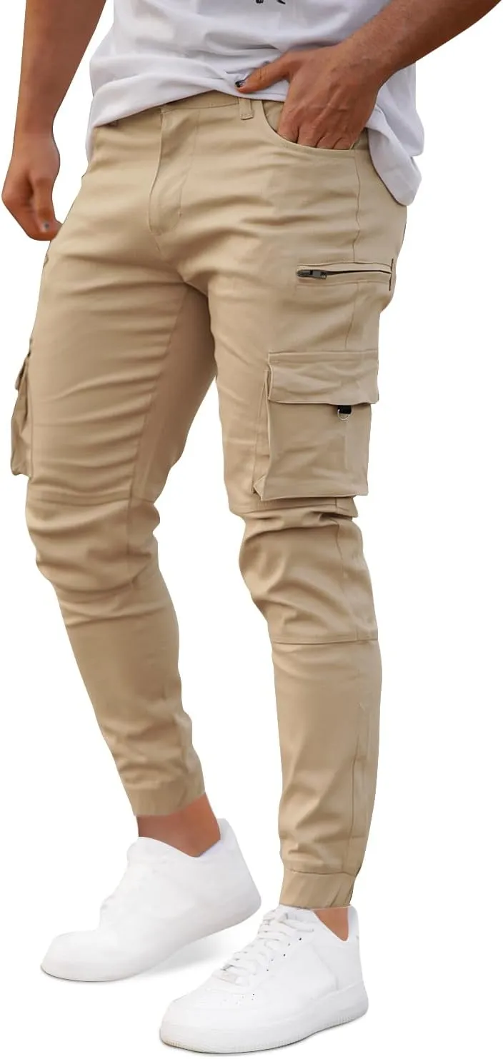 GINGTTO Mens Cargo Jogger Pants Slim Fit Stretch Zipper Pockets Thick Cotton Pants for Men