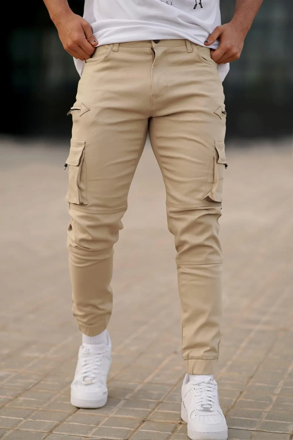 GINGTTO Mens Cargo Jogger Pants Slim Fit Stretch Zipper Pockets Thick Cotton Pants for Men