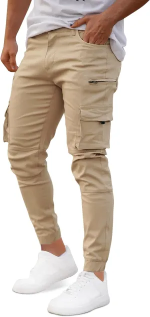 GINGTTO Mens Cargo Jogger Pants Slim Fit Stretch Zipper Pockets Thick Cotton Pants for Men
