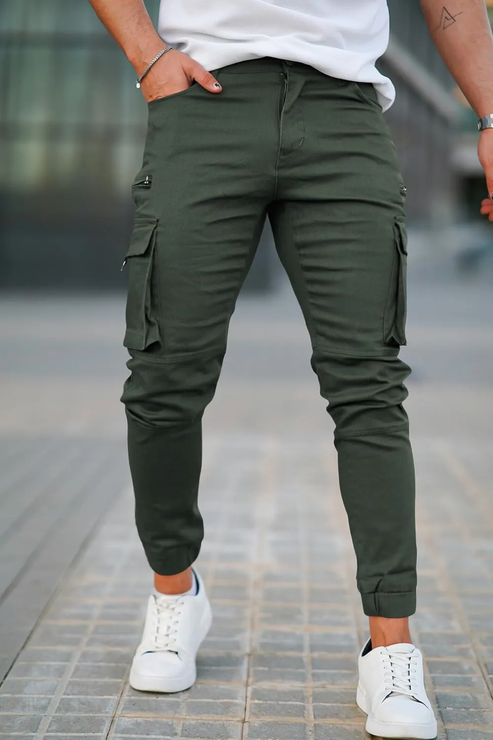 GINGTTO Mens Cargo Jogger Pants Slim Fit Stretch Zipper Pockets Thick Cotton Pants for Men