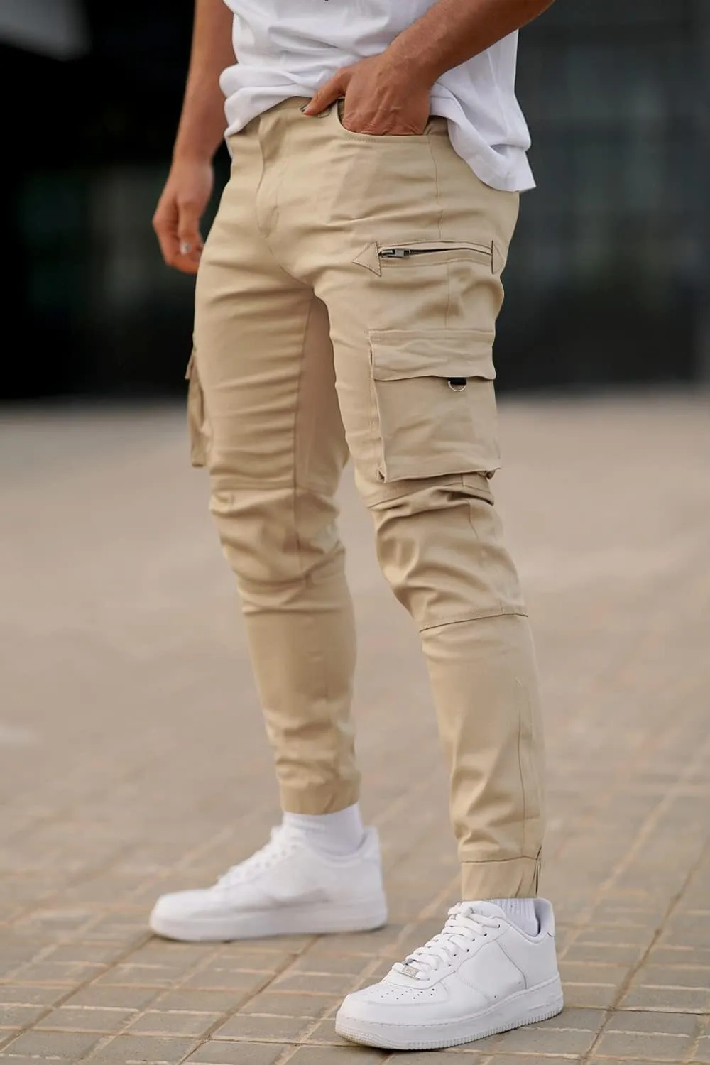 GINGTTO Mens Cargo Jogger Pants Slim Fit Stretch Zipper Pockets Thick Cotton Pants for Men