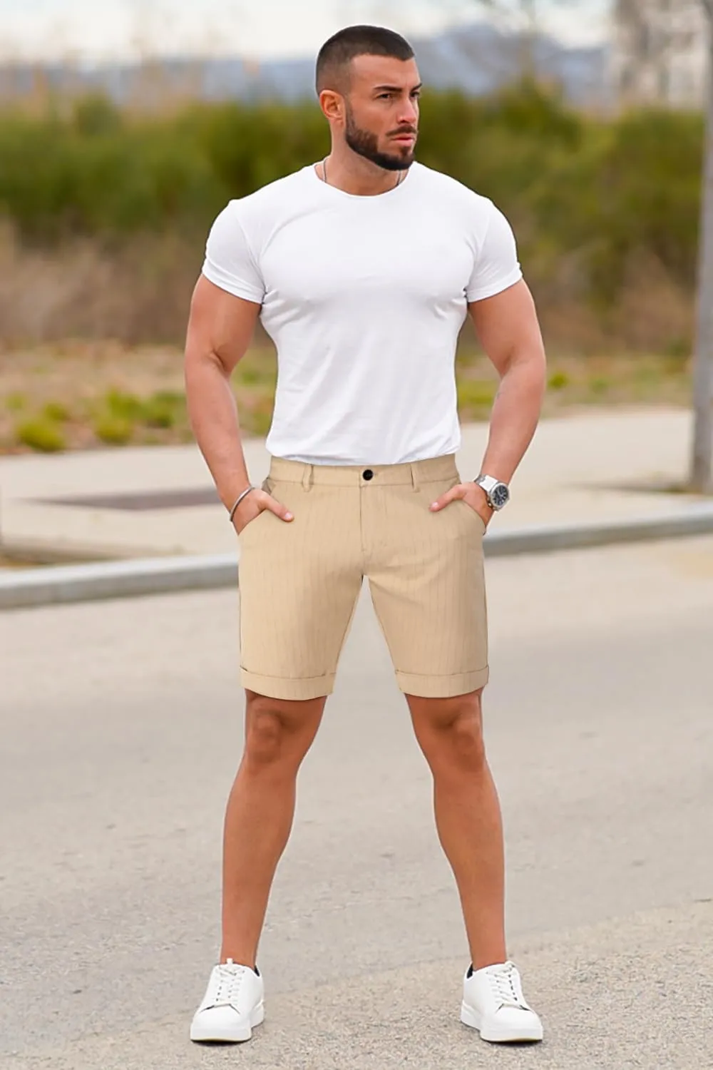 GINGTTO Mens Shorts 9" Inseam Slim Fit Stretch Casual Chino Short Pants