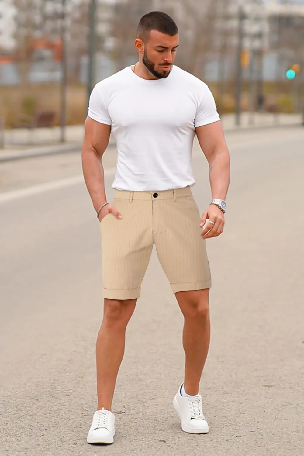 GINGTTO Mens Shorts 9" Inseam Slim Fit Stretch Casual Chino Short Pants