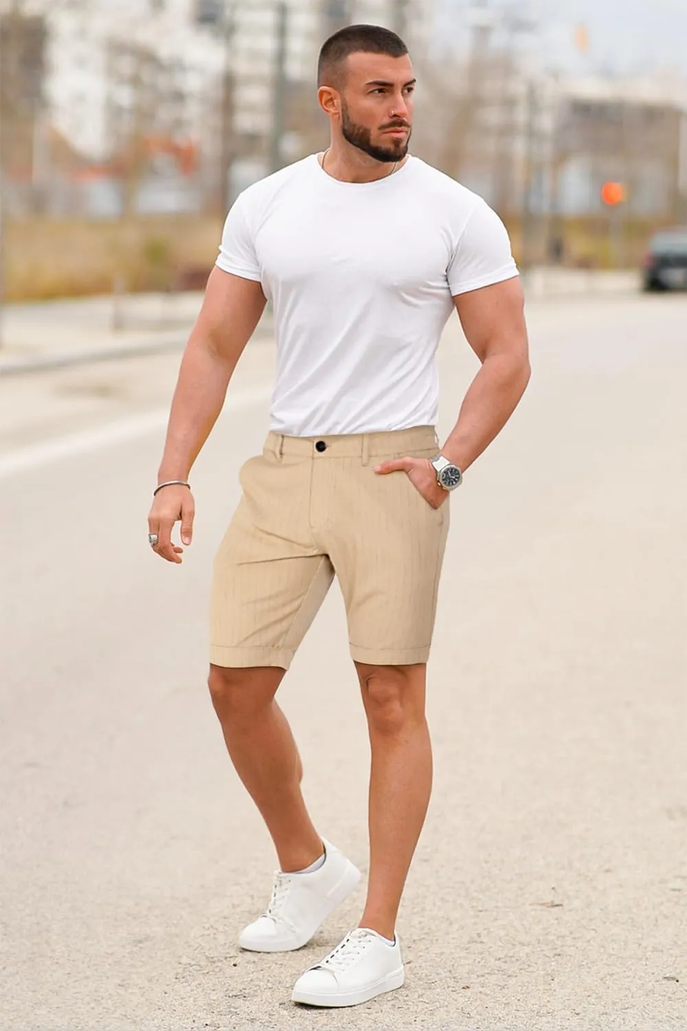 GINGTTO Mens Shorts 9" Inseam Slim Fit Stretch Casual Chino Short Pants