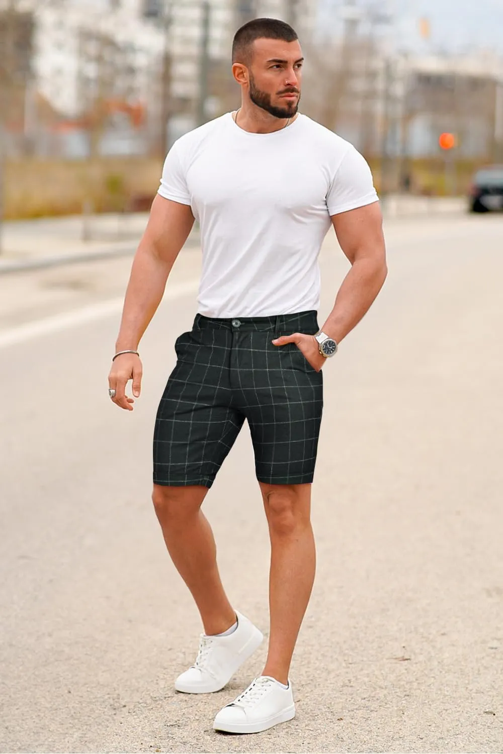 GINGTTO Mens Slim Fit Shorts 9" Inseam Stretch Casual Chino Short Pants