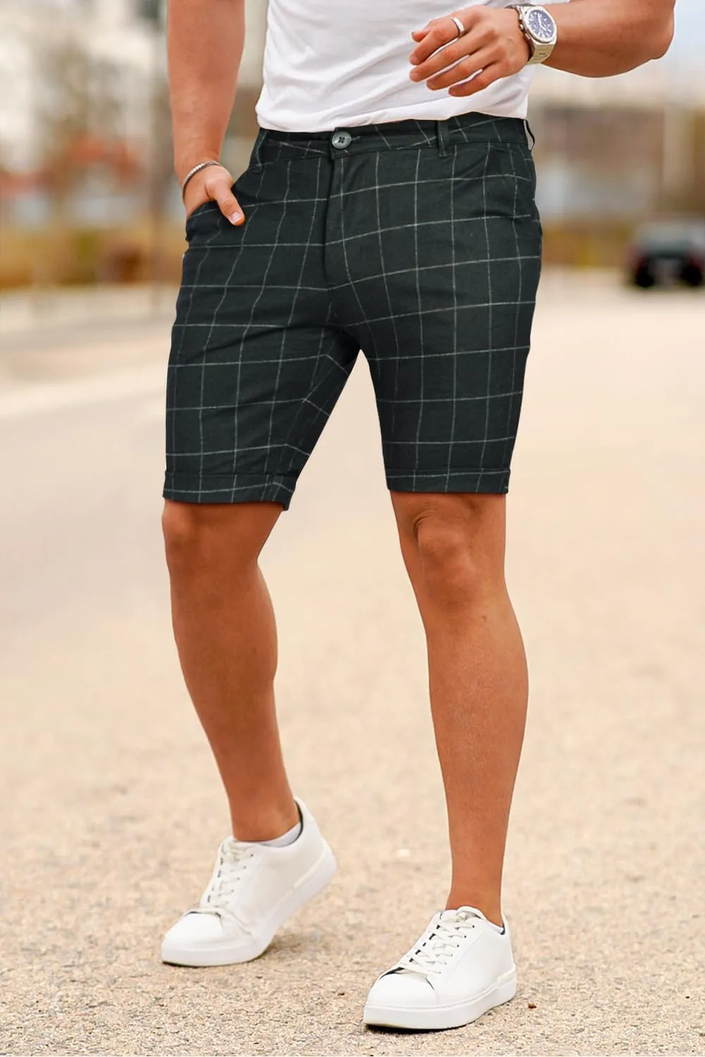 GINGTTO Mens Slim Fit Shorts 9" Inseam Stretch Casual Chino Short Pants