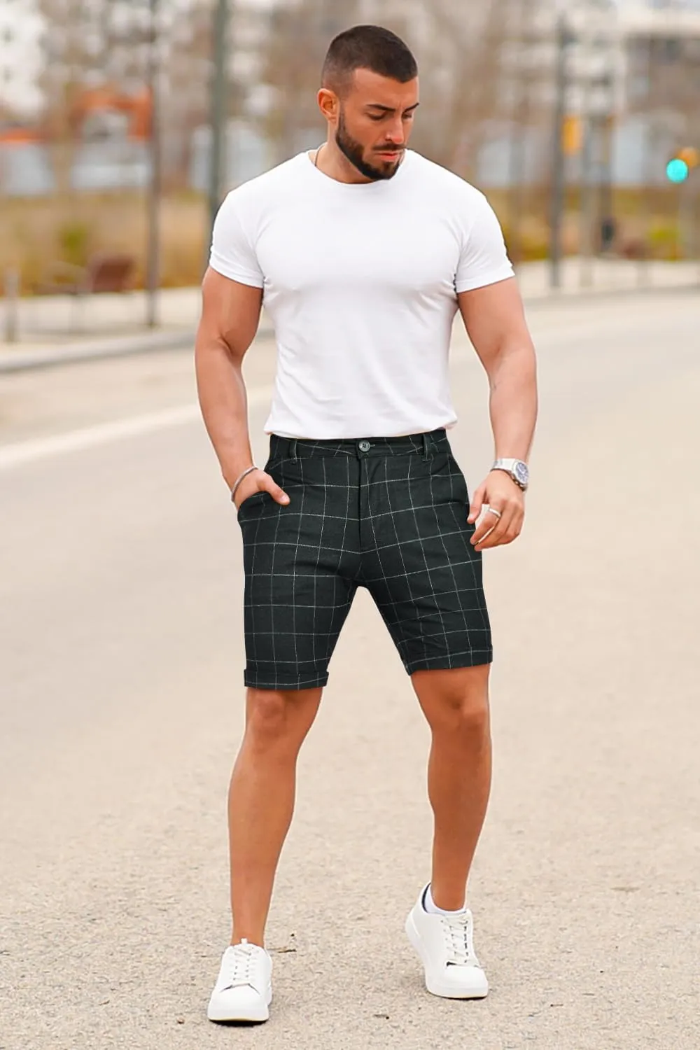 GINGTTO Mens Slim Fit Shorts 9" Inseam Stretch Casual Chino Short Pants