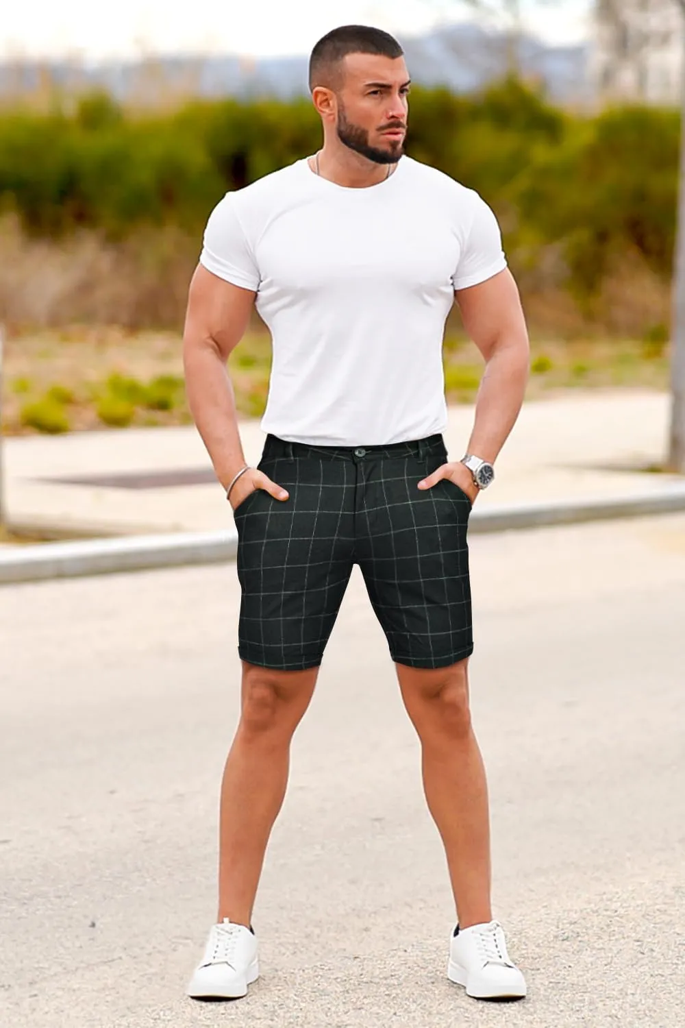GINGTTO Mens Slim Fit Shorts 9" Inseam Stretch Casual Chino Short Pants