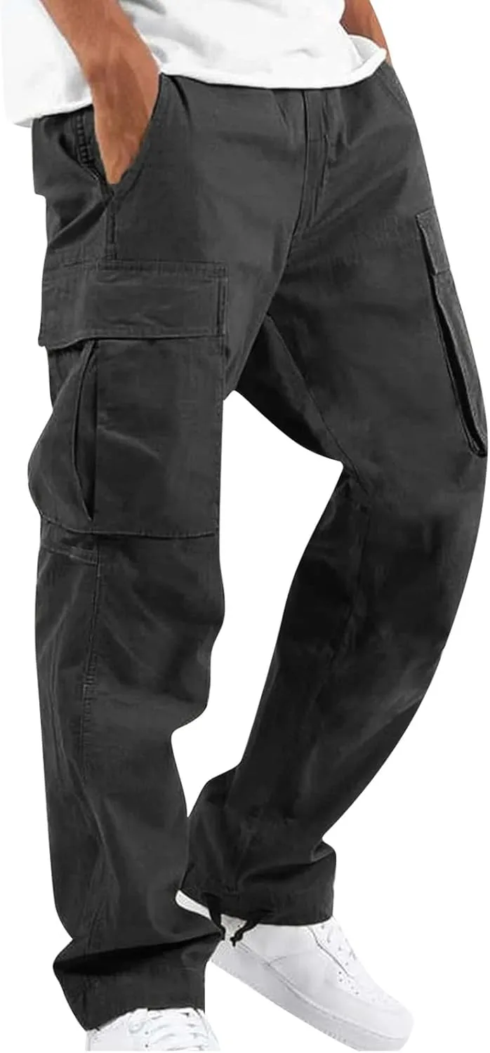 GOFULY Cargo Pants for Men Baggy Elastic Waist Drawstring Pants Pockets Pants Stretch Casual Fall Winter Joggers Trousers