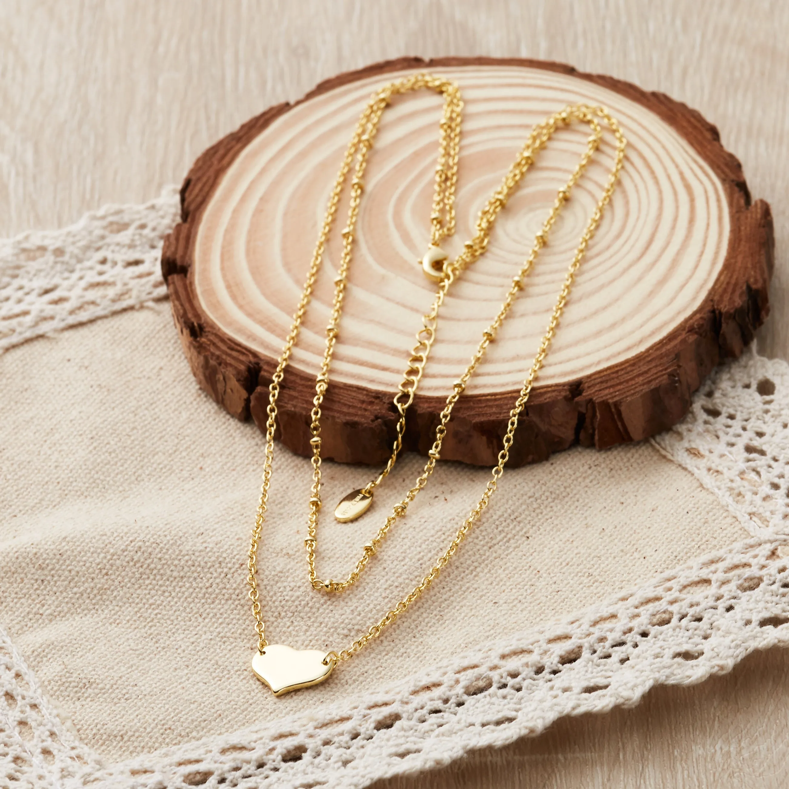 Gold Plated Double Layered Heart Necklace