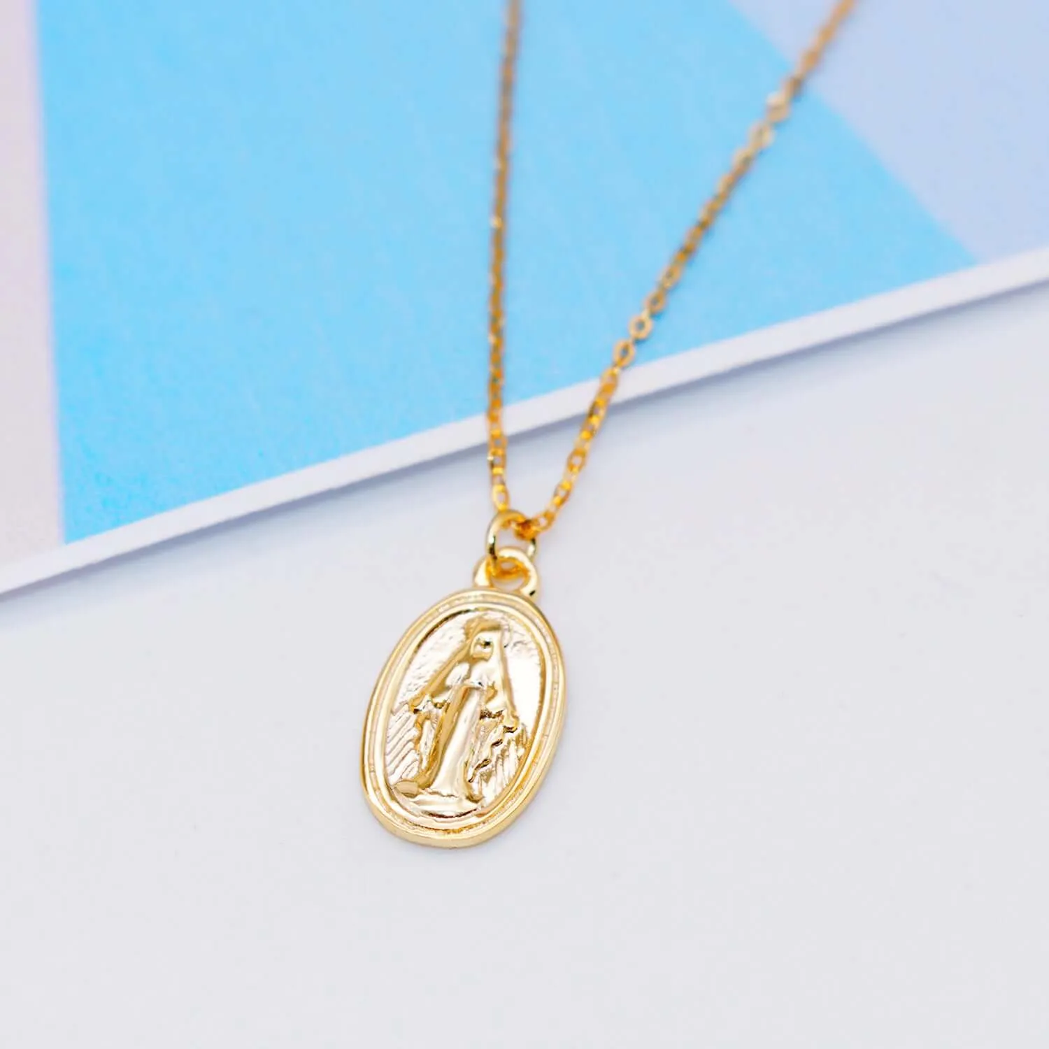 Gold Plated Sterling Silver Virgin Mary Lady of Guadalupe Virgencita Necklace