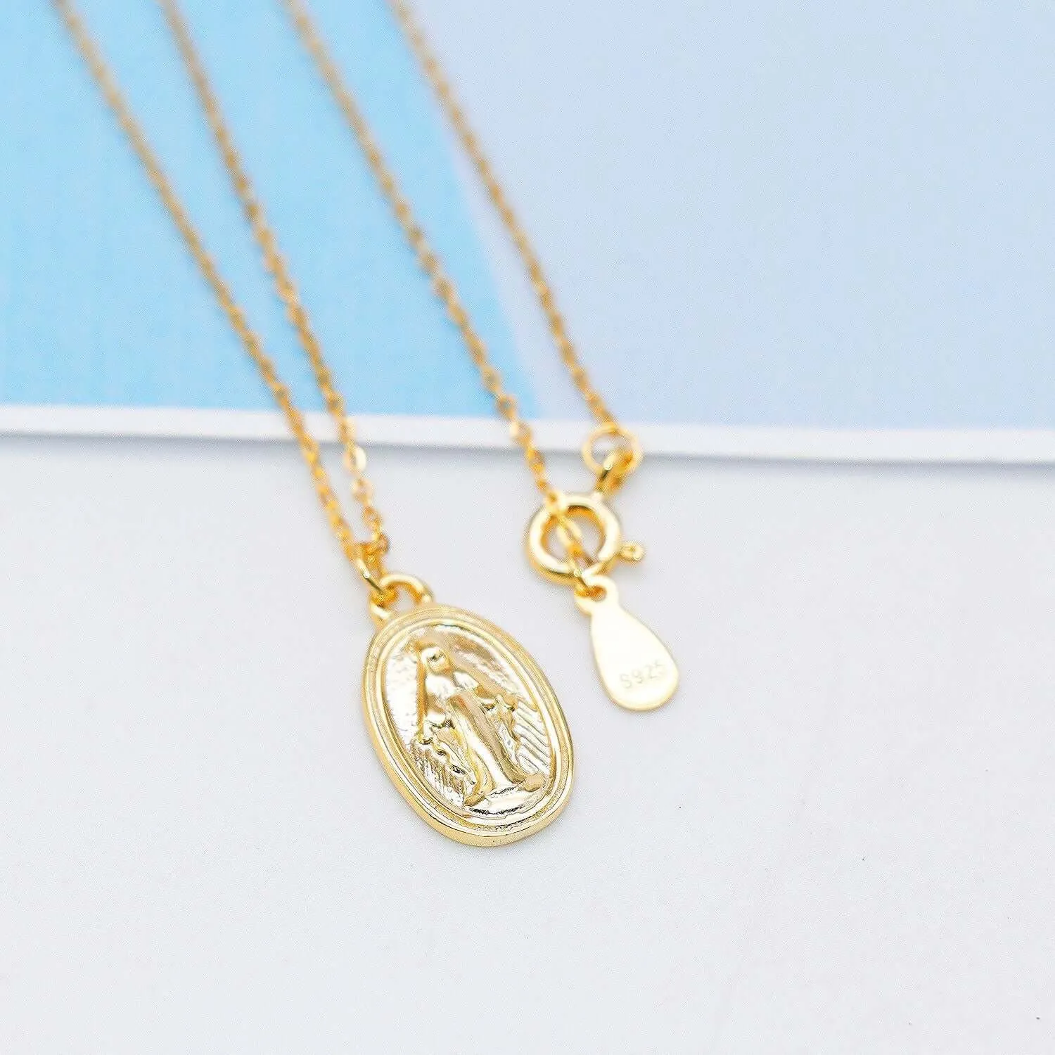 Gold Plated Sterling Silver Virgin Mary Lady of Guadalupe Virgencita Necklace