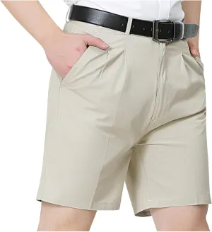 Golf Chino Shorts for Men Pleated Front Work Loose-Fit Solid Dress Shorts Lightweight Cotton Classic Short Pants