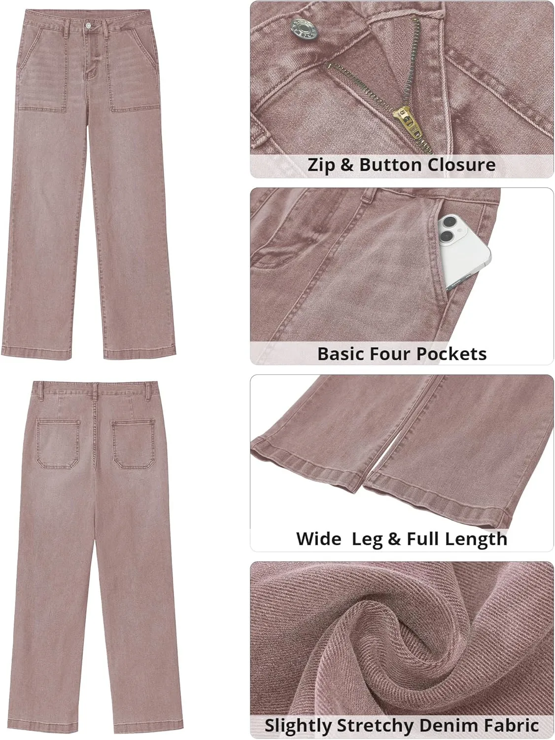 GRAPENT Jeans for Women High Waisted Straight Leg Jeans Stretchy Trendy Wide Leg Denim Pants Jean Trousers Patch Pockets