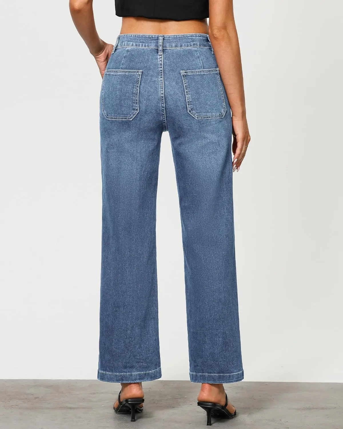 GRAPENT Jeans for Women High Waisted Straight Leg Jeans Stretchy Trendy Wide Leg Denim Pants Jean Trousers Patch Pockets