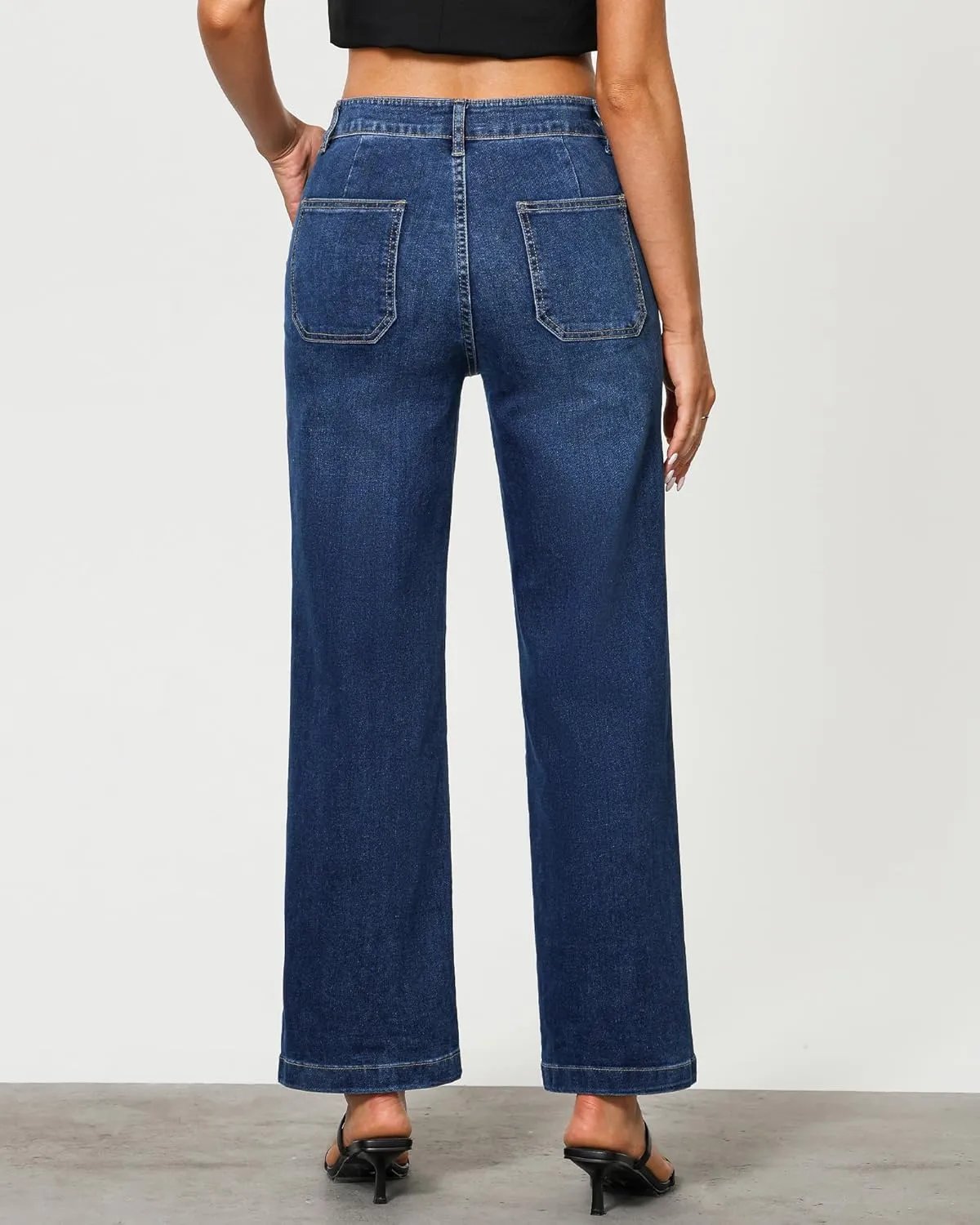GRAPENT Jeans for Women High Waisted Straight Leg Jeans Stretchy Trendy Wide Leg Denim Pants Jean Trousers Patch Pockets