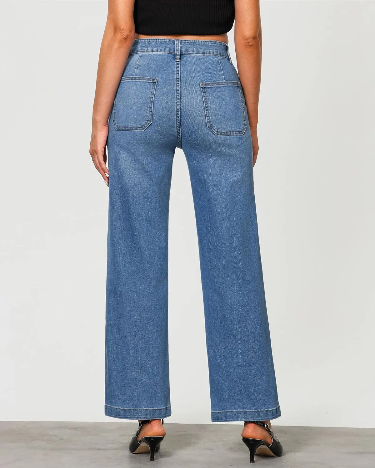 GRAPENT Jeans for Women High Waisted Straight Leg Jeans Stretchy Trendy Wide Leg Denim Pants Jean Trousers Patch Pockets