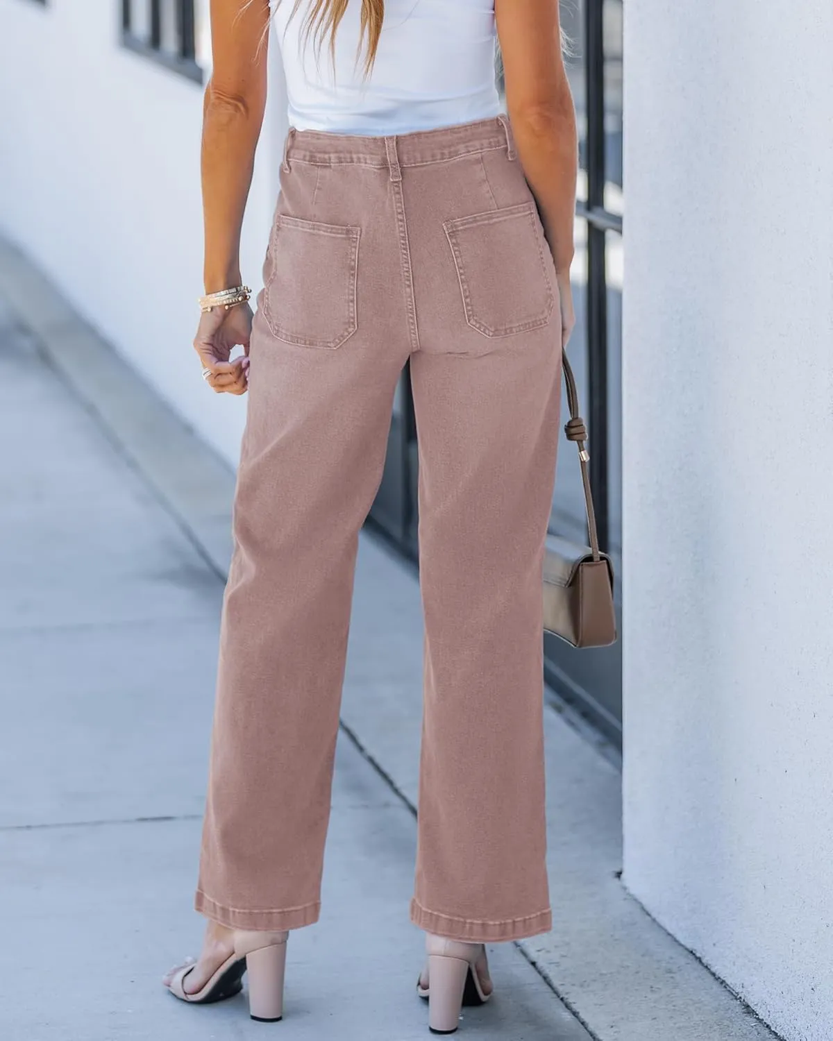 GRAPENT Jeans for Women High Waisted Straight Leg Jeans Stretchy Trendy Wide Leg Denim Pants Jean Trousers Patch Pockets