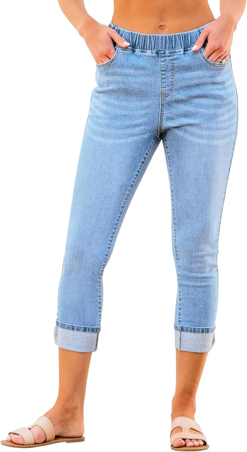GRAPENT Pull On Jeans for Women High Waisted Skinny Capri Pants Trendy Stretch Denim Cropped Jeans Crop Jeggings Capris