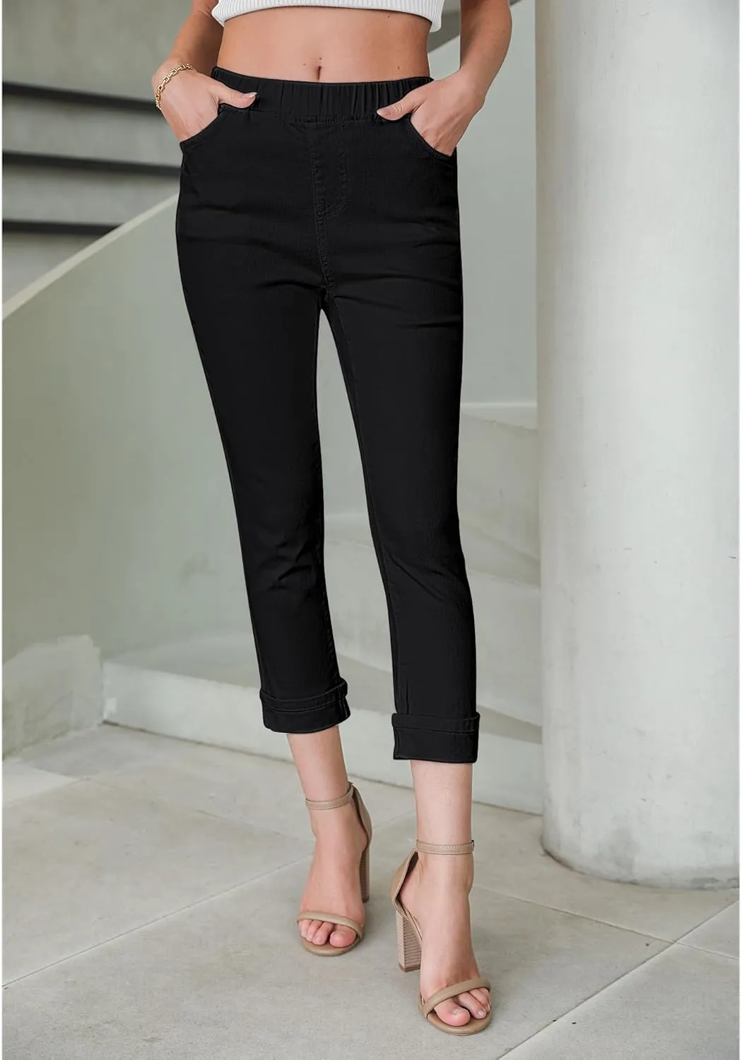 GRAPENT Pull On Jeans for Women High Waisted Skinny Capri Pants Trendy Stretch Denim Cropped Jeans Crop Jeggings Capris