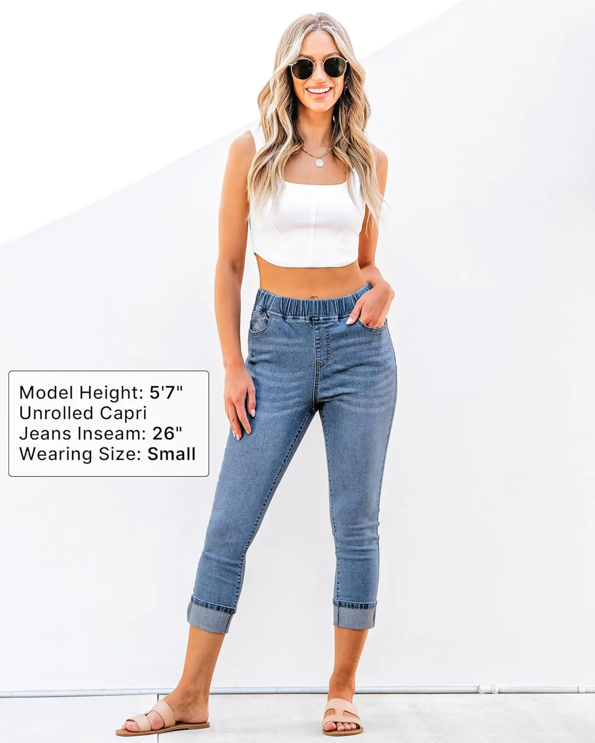 GRAPENT Pull On Jeans for Women High Waisted Skinny Capri Pants Trendy Stretch Denim Cropped Jeans Crop Jeggings Capris