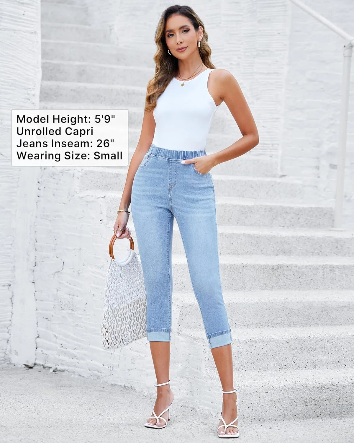 GRAPENT Pull On Jeans for Women High Waisted Skinny Capri Pants Trendy Stretch Denim Cropped Jeans Crop Jeggings Capris