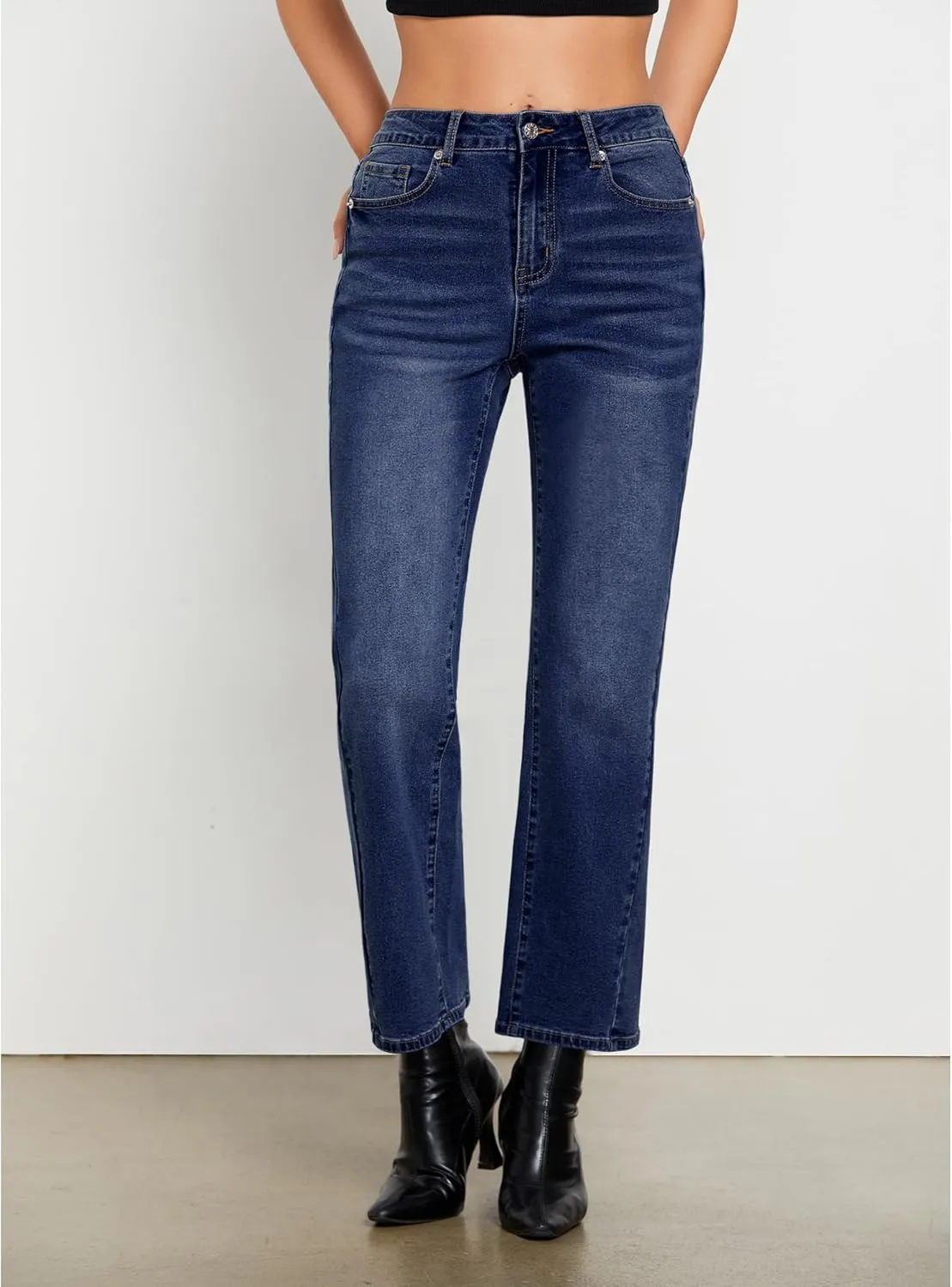 GRAPENT Straight Leg Jeans for Women High Waisted Trendy Ankle Length Forward Seams Stretchy Denim Pants Baggy Jeans