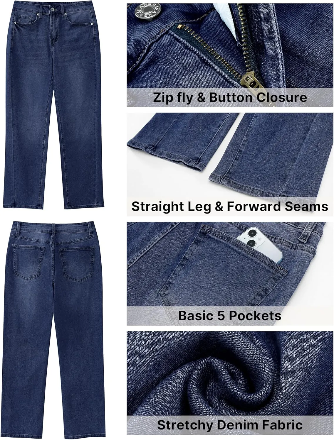 GRAPENT Straight Leg Jeans for Women High Waisted Trendy Ankle Length Forward Seams Stretchy Denim Pants Baggy Jeans